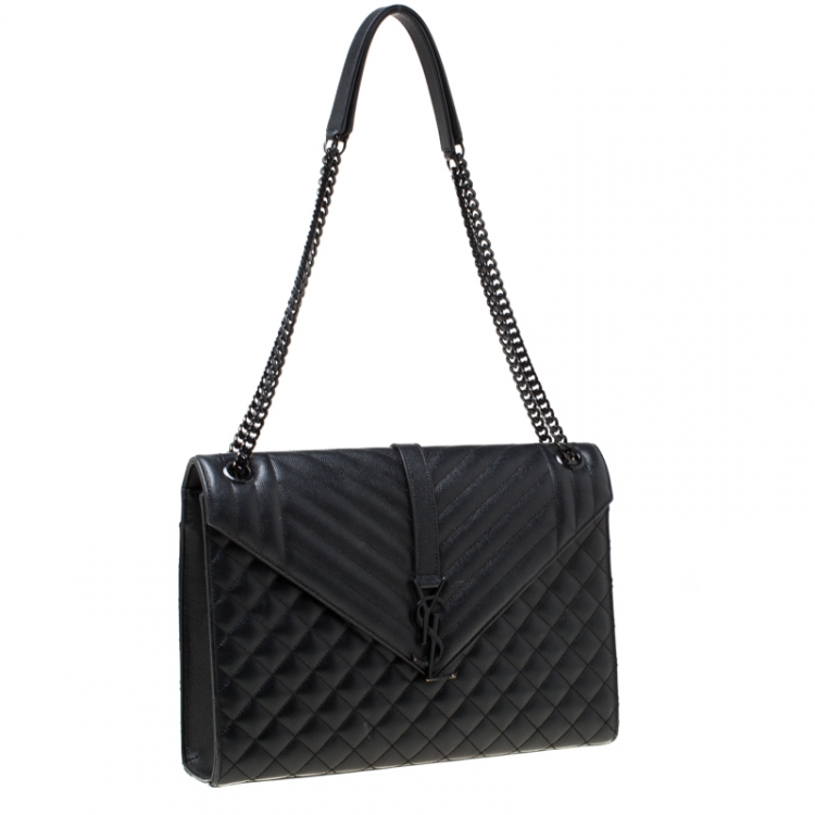 Pre Owned Saint Laurent Black Mix Matelasse Leather Large Cassandre Flap Bag