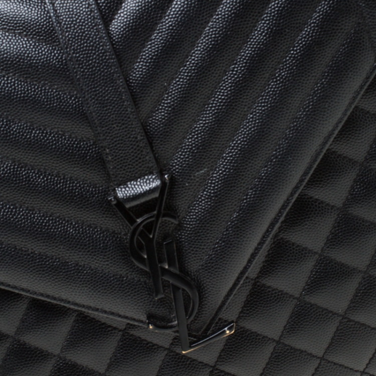Pre Owned Saint Laurent Black Mix Matelasse Leather Large Cassandre Flap Bag