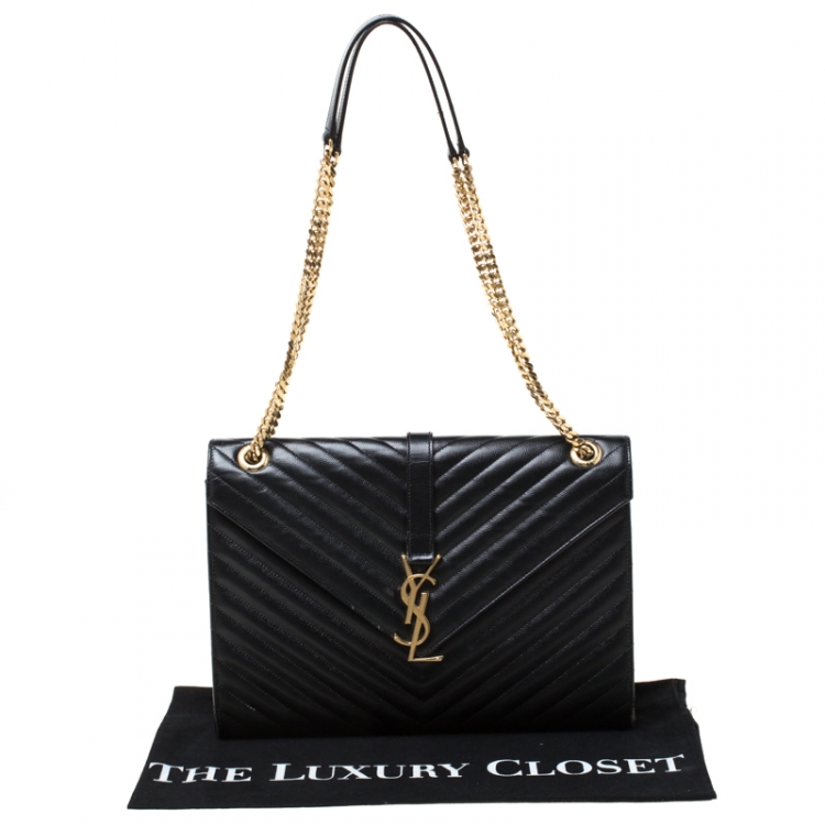 Pre Owned Saint Laurent Black Matelasse Leather Large Cassandre Flap Bag