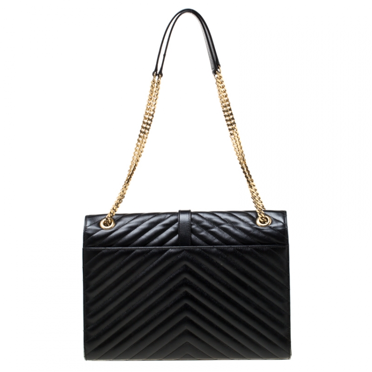 Pre Owned Saint Laurent Black Matelasse Leather Large Cassandre Flap Bag