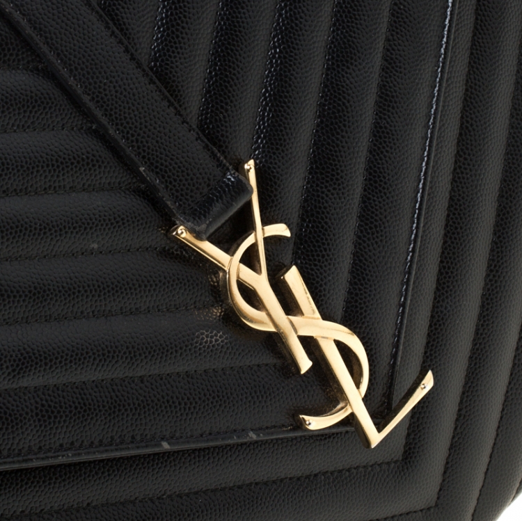 Pre Owned Saint Laurent Black Matelasse Leather Large Cassandre Flap Bag