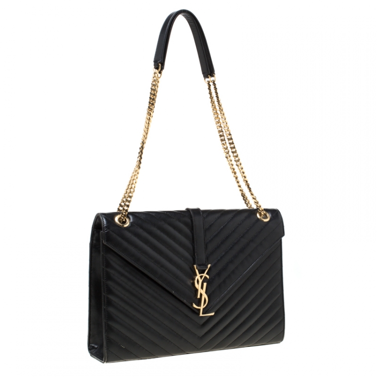 Pre Owned Saint Laurent Black Matelasse Leather Large Cassandre Flap Bag