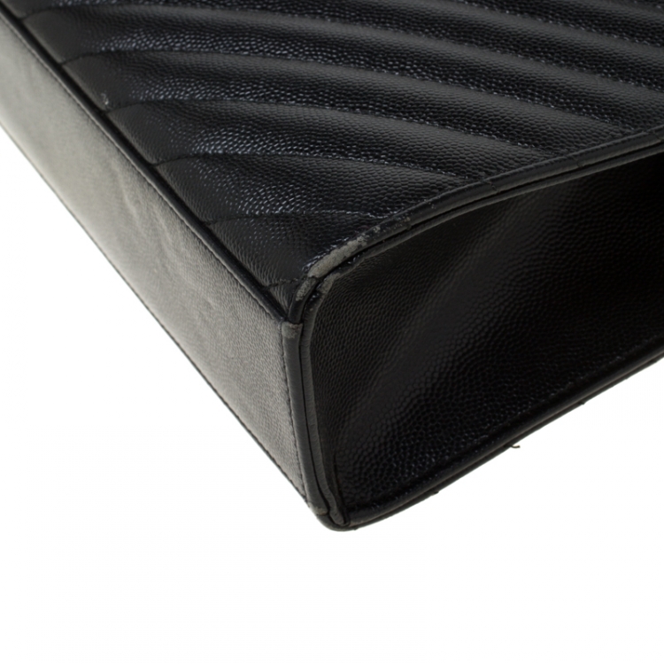 Pre Owned Saint Laurent Black Matelasse Leather Large Cassandre Flap Bag