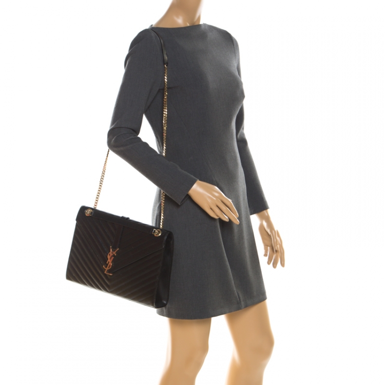 Pre Owned Saint Laurent Black Matelasse Leather Large Cassandre Flap Bag