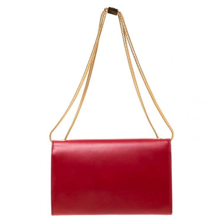Pre Owned Saint Laurent Red Leather Kate Monogram Tassel Shoulder Bag
