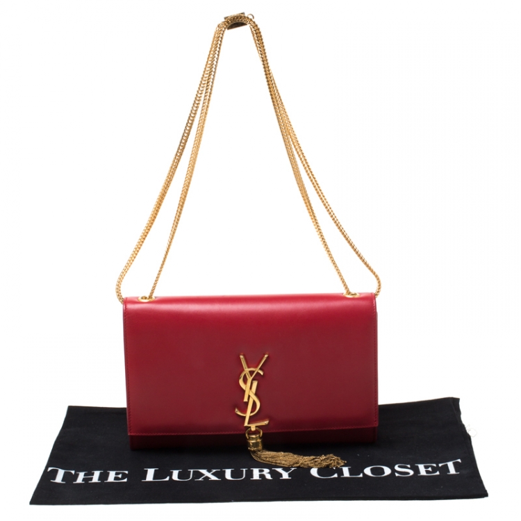 Pre Owned Saint Laurent Red Leather Kate Monogram Tassel Shoulder Bag