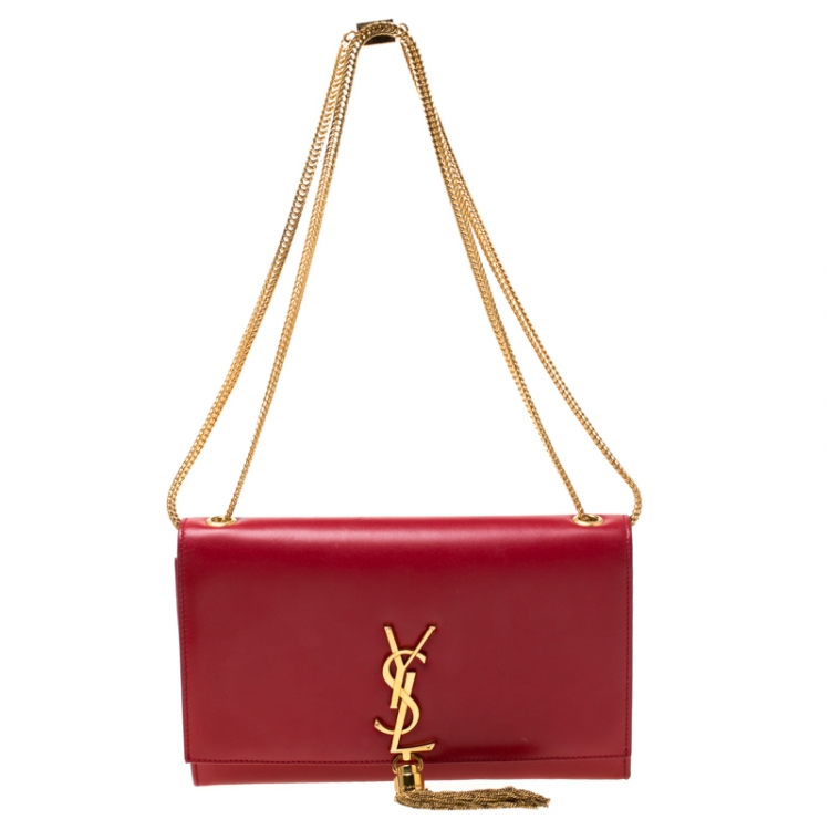 Saint Laurent Small Leather Kate Tassel Shoulder Bag in Red
