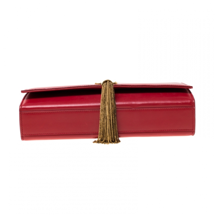 Pre Owned Saint Laurent Red Leather Kate Monogram Tassel Shoulder Bag