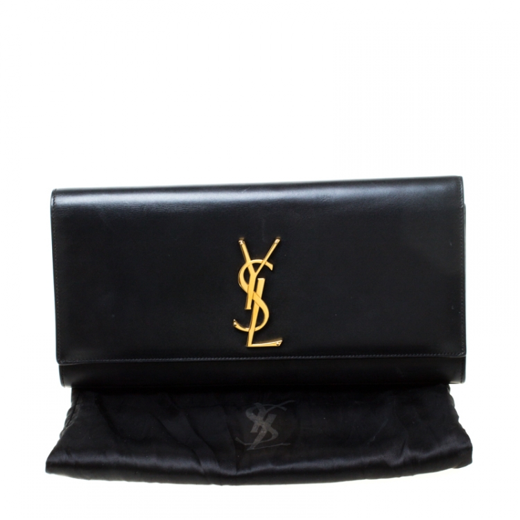 Pre Owned Saint Laurent Black Leather Belle De Jour Flap Clutch