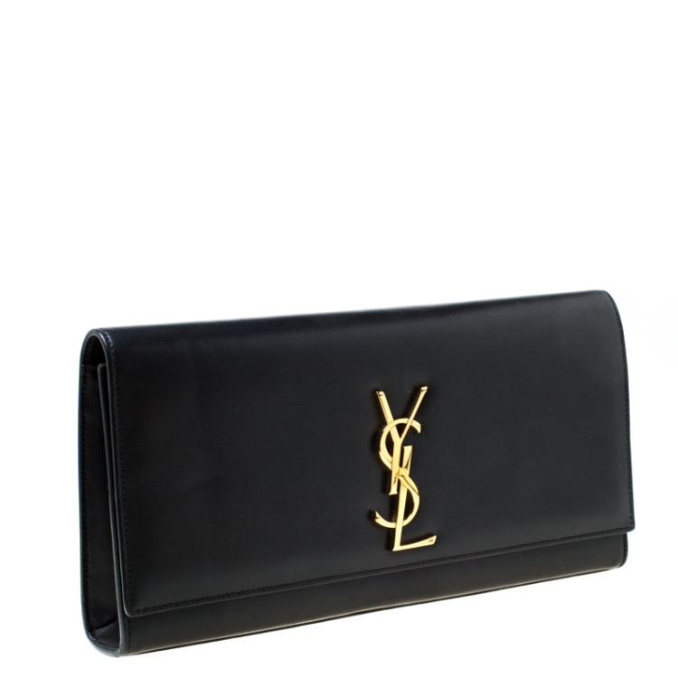 Pre Owned Saint Laurent Black Leather Belle De Jour Flap Clutch