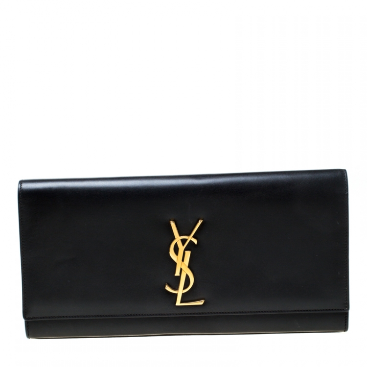 Pre Owned Saint Laurent Black Leather Belle De Jour Flap Clutch