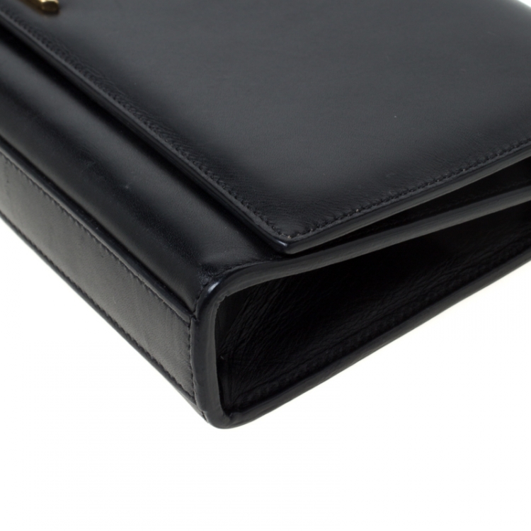 Pre Owned Saint Laurent Black Leather Belle De Jour Flap Clutch