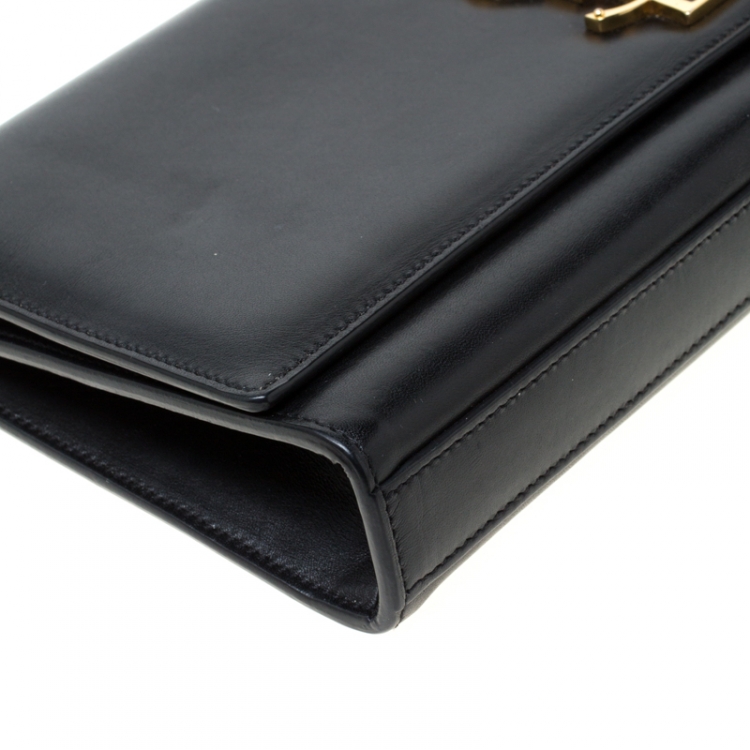 Pre Owned Saint Laurent Black Leather Belle De Jour Flap Clutch