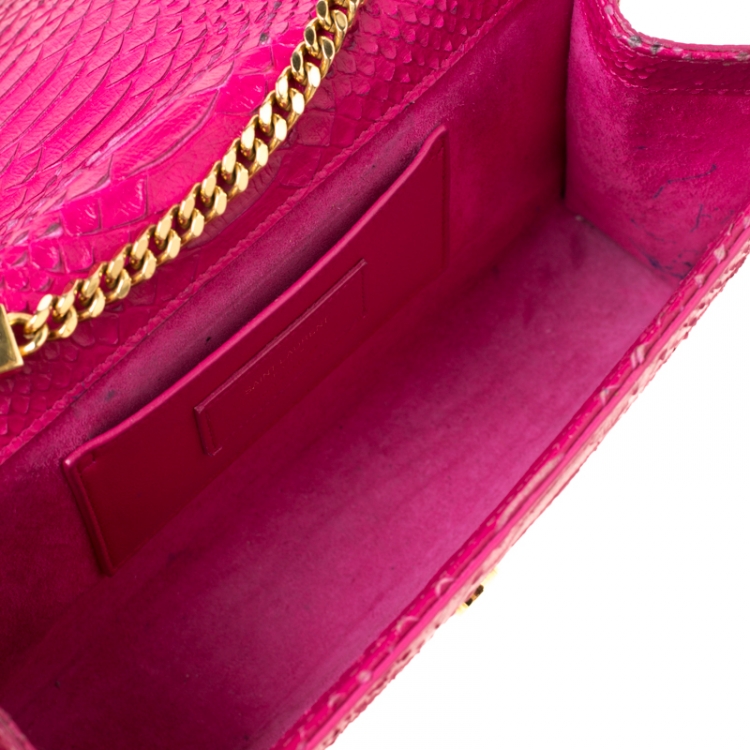 Pre Owned Saint Laurent Paris Pink Python Embossed Leather Kate Tassel Shoulder Bag
