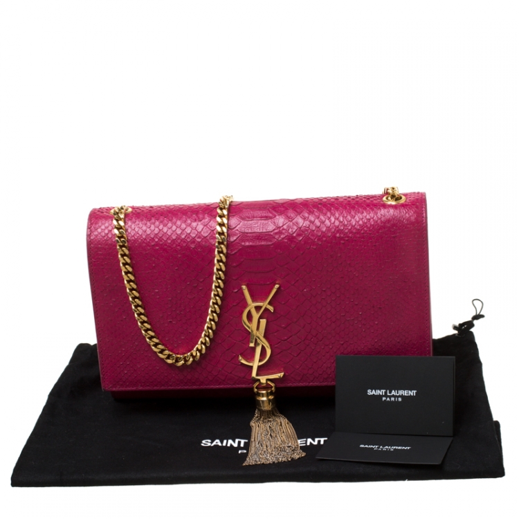 Pre Owned Saint Laurent Paris Pink Python Embossed Leather Kate Tassel Shoulder Bag