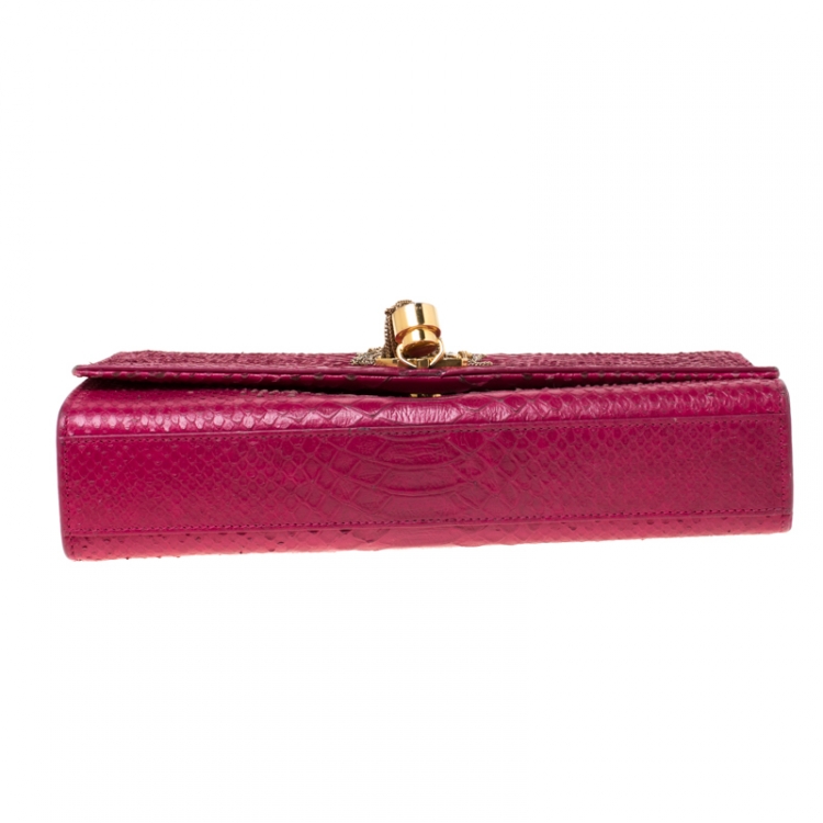 Pre Owned Saint Laurent Paris Pink Python Embossed Leather Kate Tassel Shoulder Bag