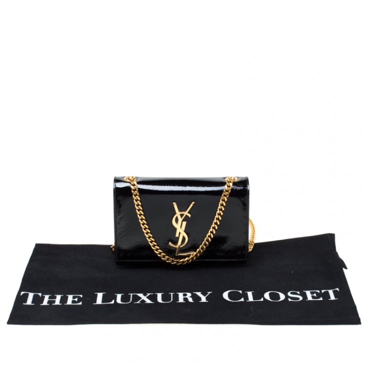Pre Owned Saint Laurent Black Patent Leather Small Kate Monogram Shoulder Bag