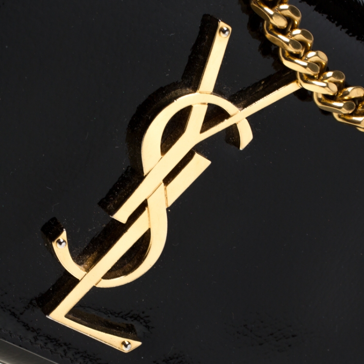 Pre Owned Saint Laurent Black Patent Leather Small Kate Monogram Shoulder Bag
