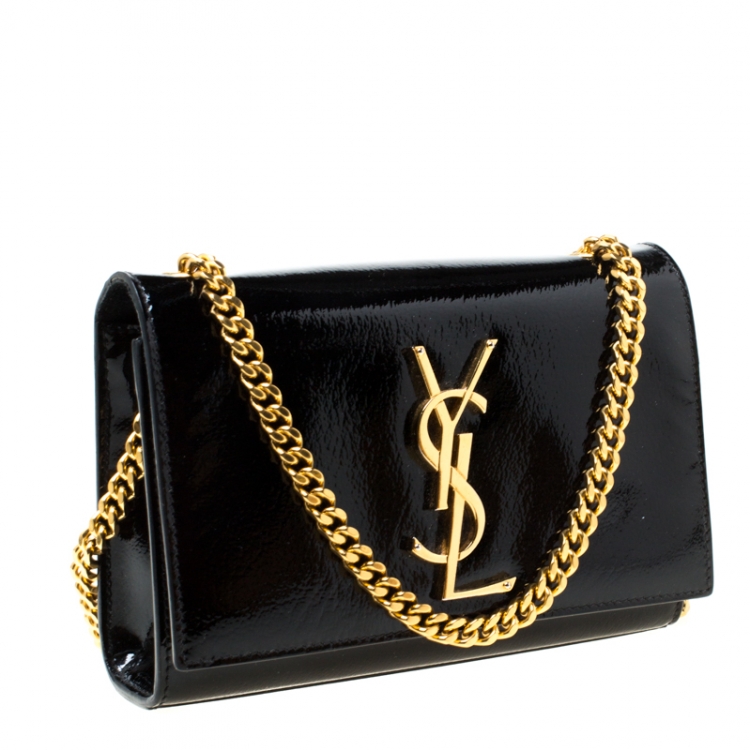Pre Owned Saint Laurent Black Patent Leather Small Kate Monogram Shoulder Bag