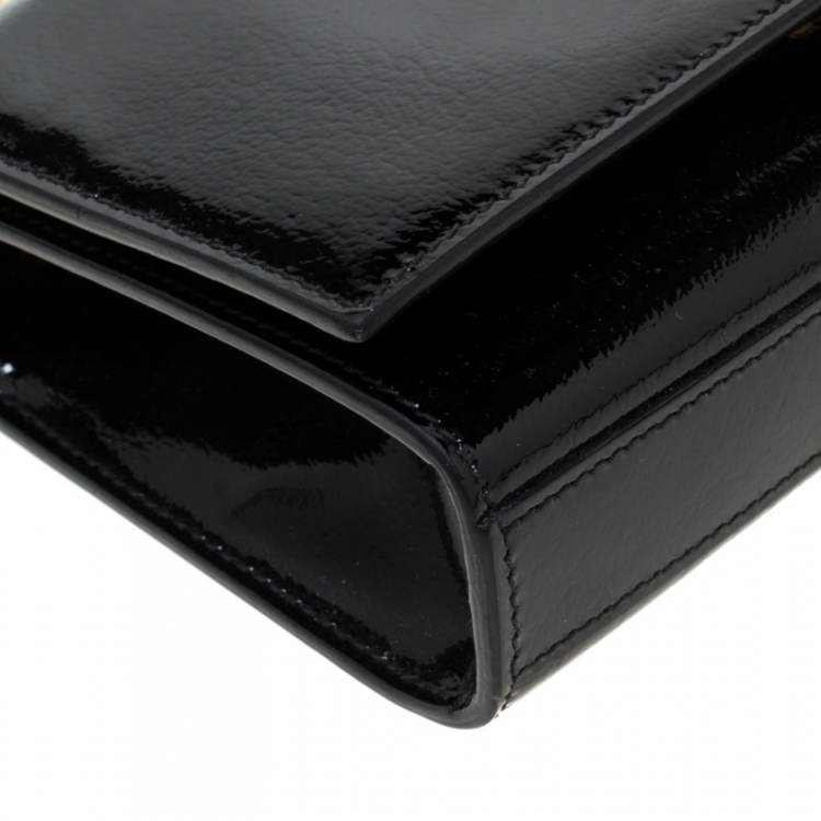 Pre Owned Saint Laurent Black Patent Leather Small Kate Monogram Shoulder Bag