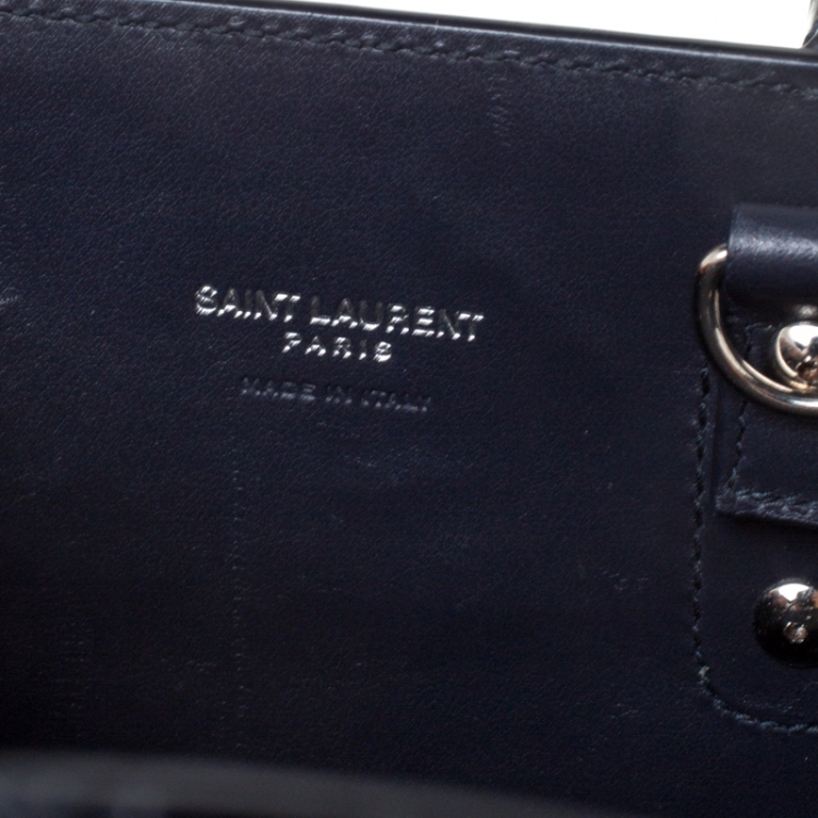 Pre Owned Saint Laurent Navy Blue Croc Embossed Leather Nano Classic Sac De Jour Tote