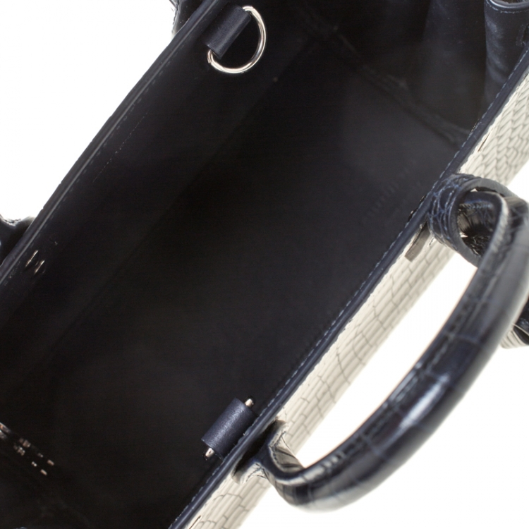 Pre Owned Saint Laurent Navy Blue Croc Embossed Leather Nano Classic Sac De Jour Tote