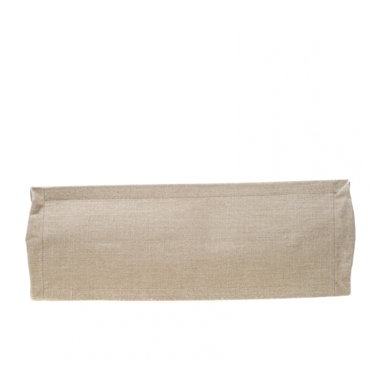 Pre Owned Saint Laurent Paris Beige/Tan Linen and Leather Rive Gauche Tote 