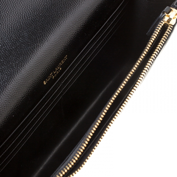 Pre Owned Saint Laurent Black Matelasse Leather Chain Clutch