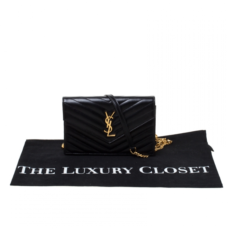 Pre Owned Saint Laurent Black Matelasse Leather Chain Clutch
