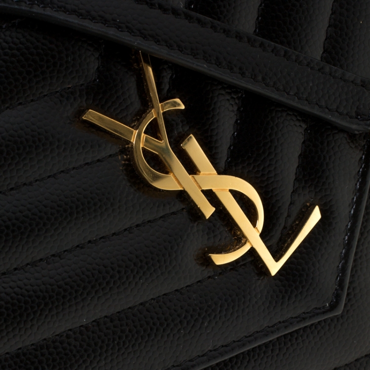 Pre Owned Saint Laurent Black Matelasse Leather Chain Clutch