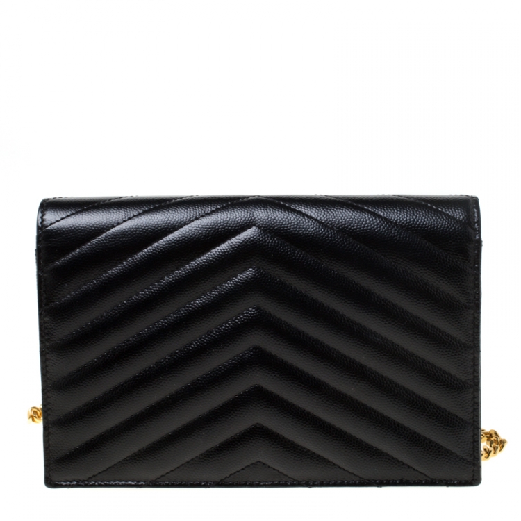 Pre Owned Saint Laurent Black Matelasse Leather Chain Clutch