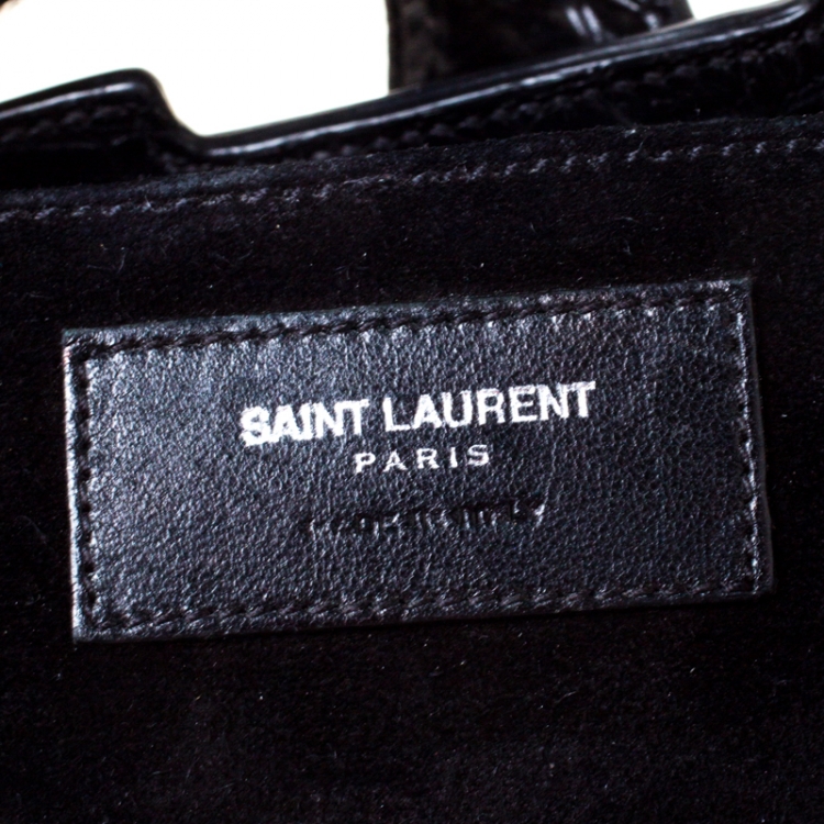 Pre Owned Saint Laurent Black Croc Embossed Leather Small Monogram Cabas Tote