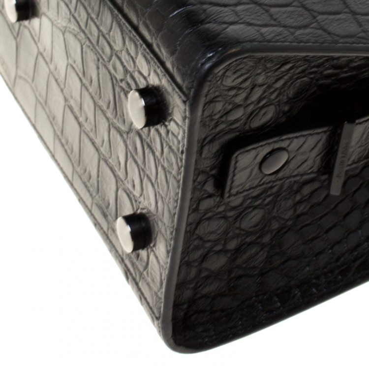 Pre Owned Saint Laurent Black Croc Embossed Leather Small Monogram Cabas Tote
