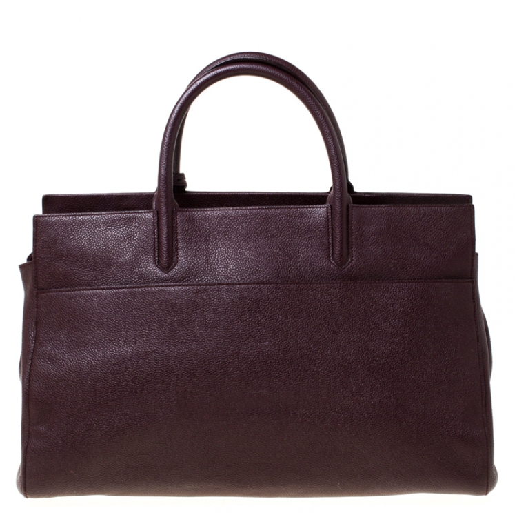 Pre Owned Saint Laurent Paris Burgundy Leather Medium Cabas Rive Gauche Tote