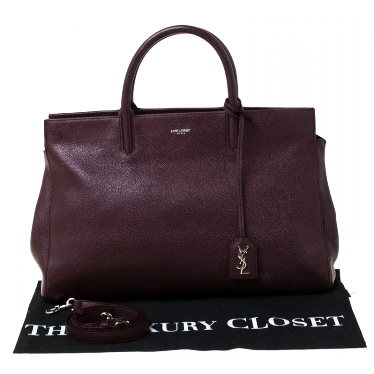 Pre Owned Saint Laurent Paris Burgundy Leather Medium Cabas Rive Gauche Tote