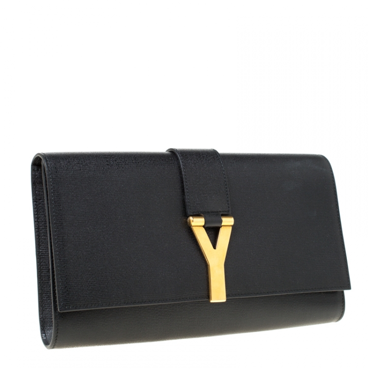 Pre Owned Saint Laurent Black Leather Large Chyc Clutch