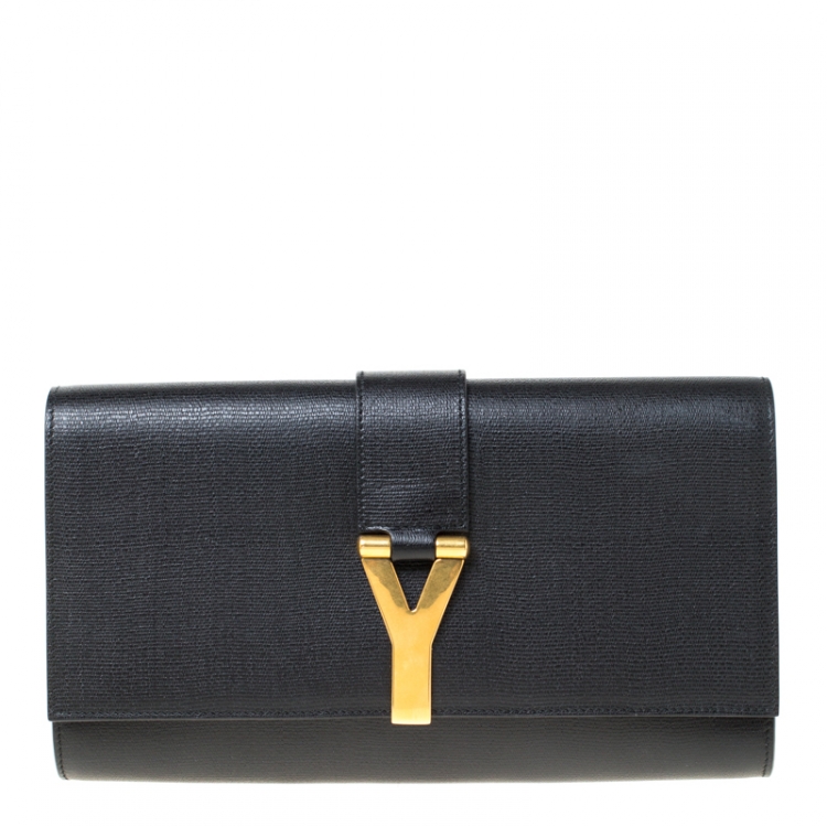 Pre Owned Saint Laurent Black Leather Large Chyc Clutch