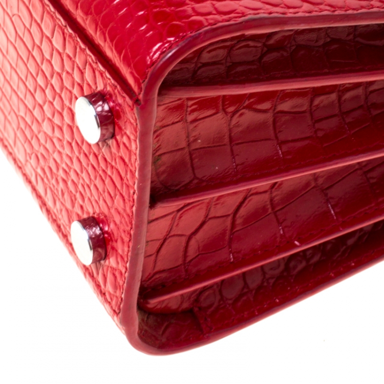 Pre Owned Saint Laurent Red Croc Embossed Leather Nano Classic Sac De Jour Tote