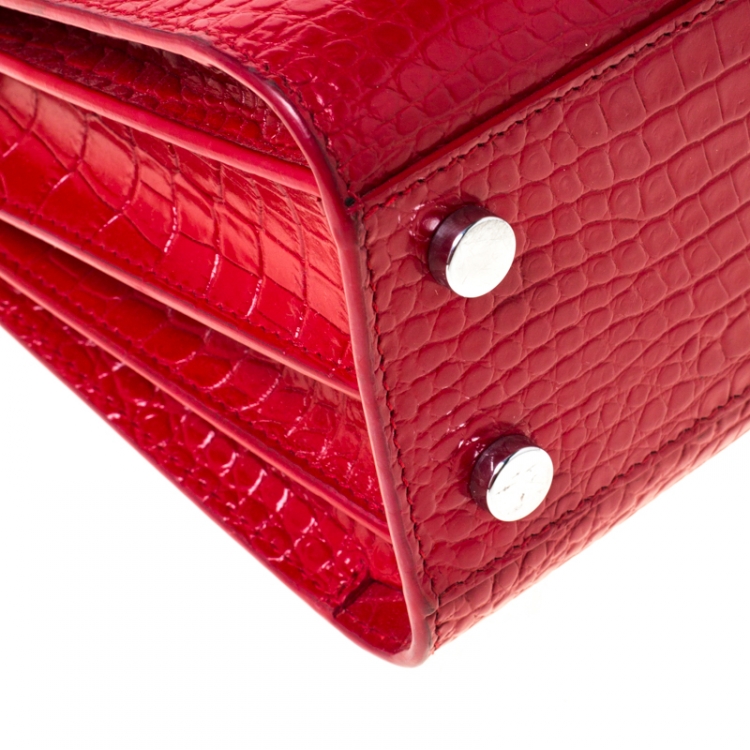 Pre Owned Saint Laurent Red Croc Embossed Leather Nano Classic Sac De Jour Tote