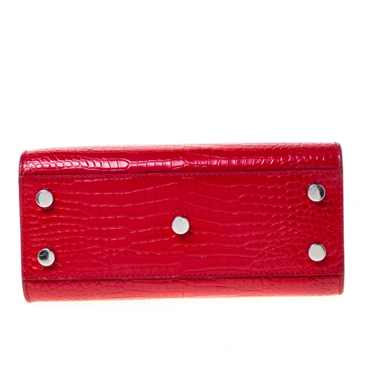 Pre Owned Saint Laurent Red Croc Embossed Leather Nano Classic Sac De Jour Tote