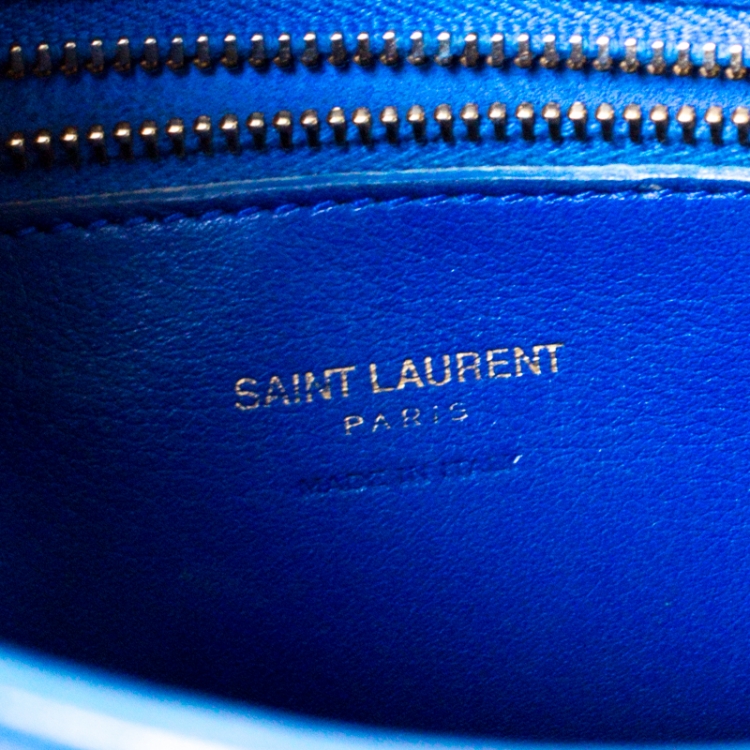 Pre Owned Saint Laurent Blue Leather Small Monogram Cabas Tote