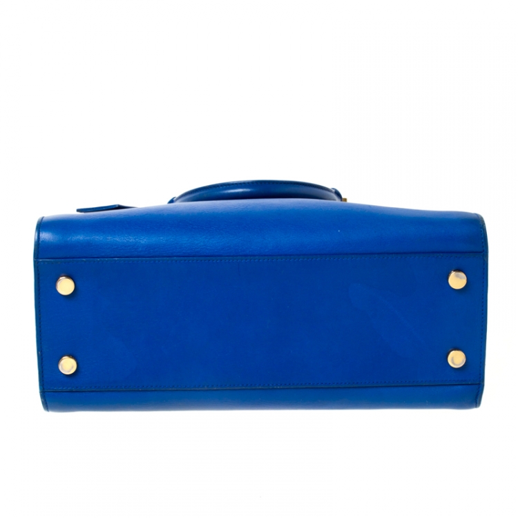 Pre Owned Saint Laurent Blue Leather Small Monogram Cabas Tote