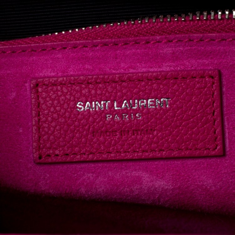 Pre Owned Saint Laurent Paris Fuschia Pink Leather Small Cabas Rive Gauche Tote