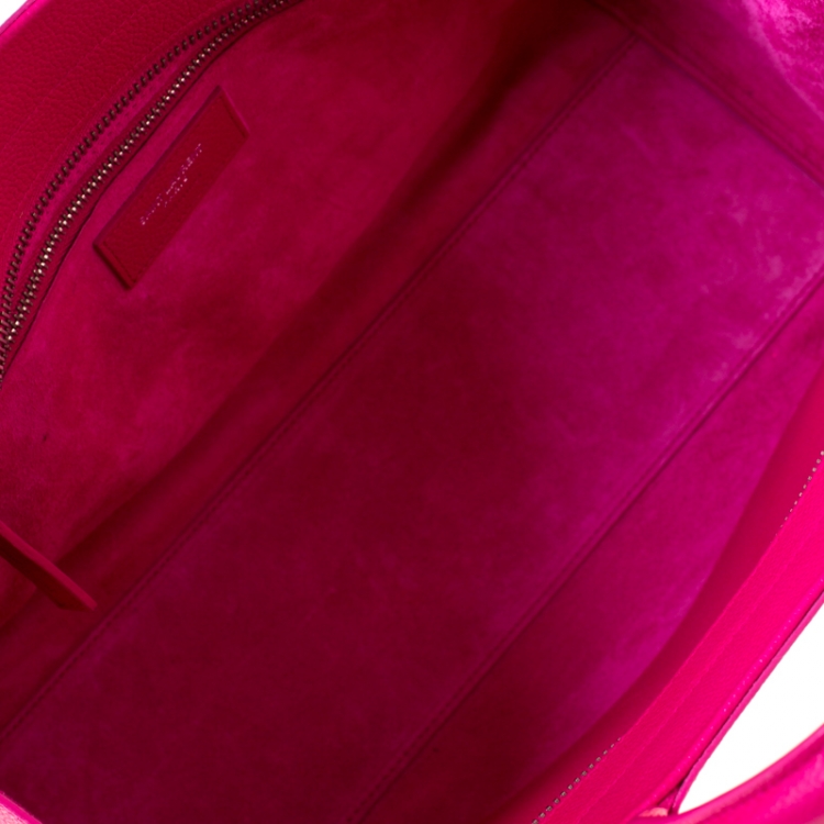 Pre Owned Saint Laurent Paris Fuschia Pink Leather Small Cabas Rive Gauche Tote