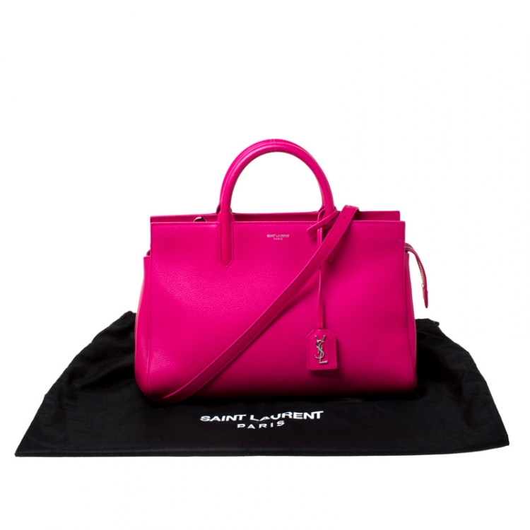 Pre Owned Saint Laurent Paris Fuschia Pink Leather Small Cabas Rive Gauche Tote