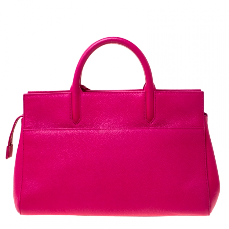 Pre Owned Saint Laurent Paris Fuschia Pink Leather Small Cabas Rive Gauche Tote