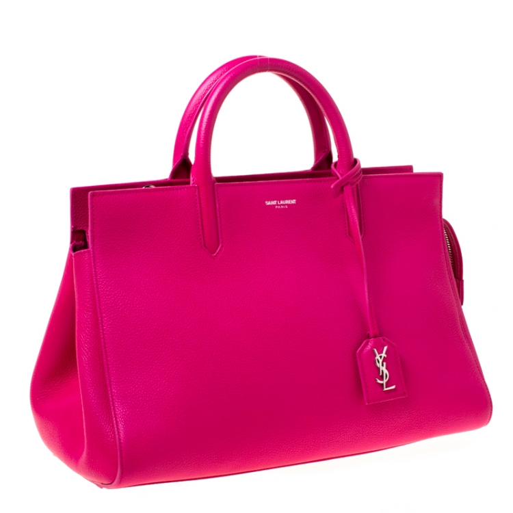 Pre Owned Saint Laurent Paris Fuschia Pink Leather Small Cabas Rive Gauche Tote