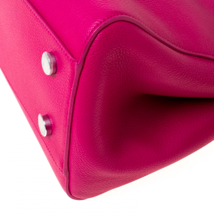 Pre Owned Saint Laurent Paris Fuschia Pink Leather Small Cabas Rive Gauche Tote