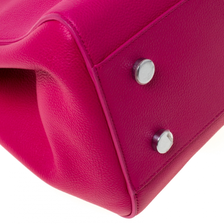 Pre Owned Saint Laurent Paris Fuschia Pink Leather Small Cabas Rive Gauche Tote