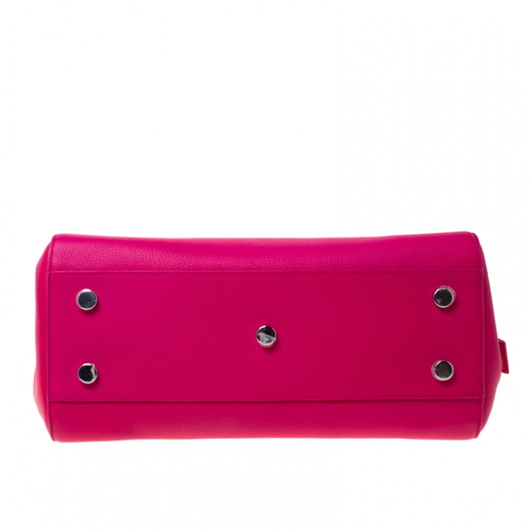 Pre Owned Saint Laurent Paris Fuschia Pink Leather Small Cabas Rive Gauche Tote